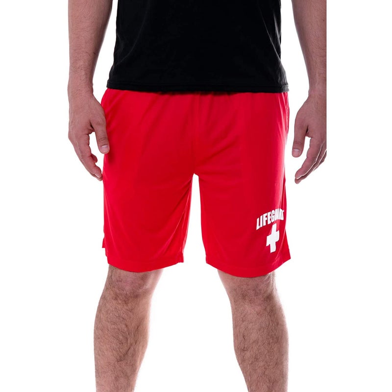 LIFEGUARD Officially Licensed Mens Active Running Performance Shorts Moisture Wicking (L) Red - Image 2
